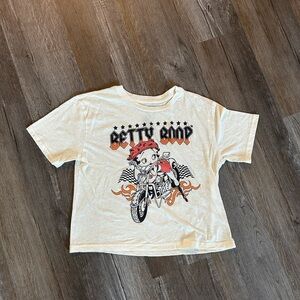 Betty Boop Cream Short Sleeve Tee with Motorcycle Graphic